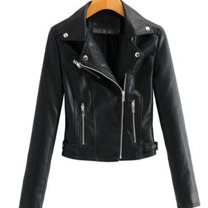 🖤Faux Leather Black Zip Up Moto Jacket Sz S